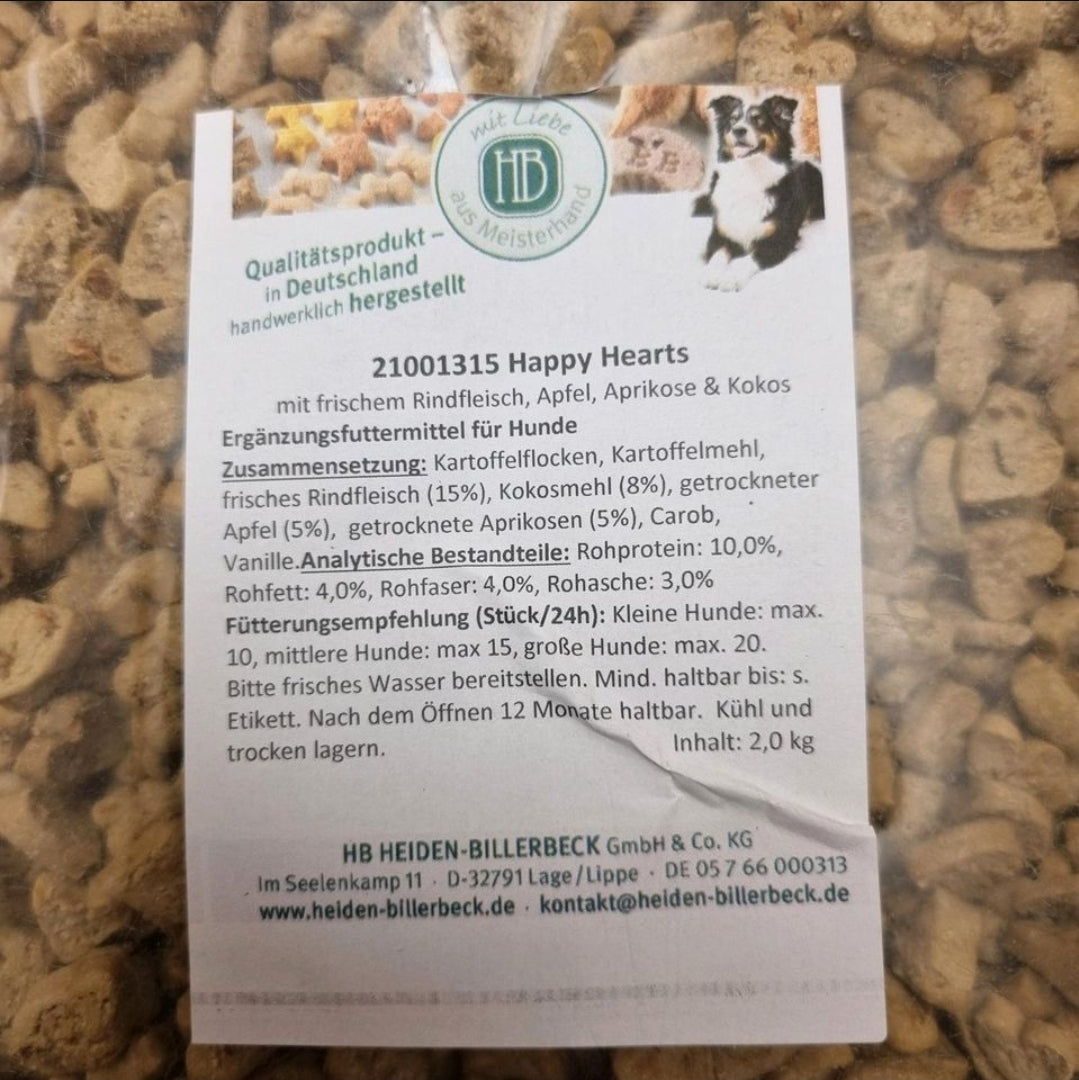Happy Hearts – Hundesnack mit Rind, Apfel, Aprikose & Kokos | 2 kg