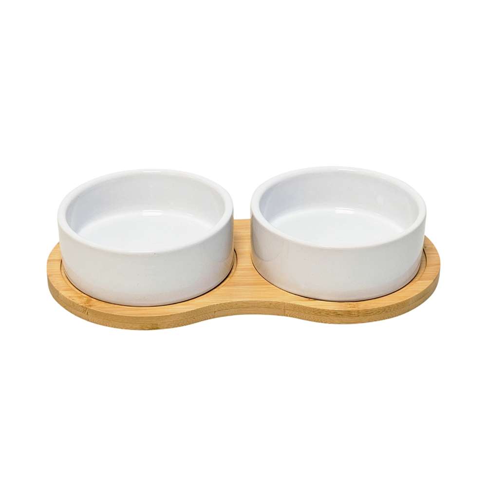 Futterbar ,,Bambasso" - Doppelnapf aus Bambus mit Keramiknäpfen